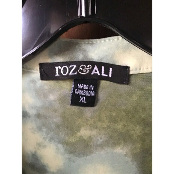 Fox & Ali Woman Top Size XL Green Tie Dye Tunic Ruched Long Sleeve Boho - Picture 3 of 8